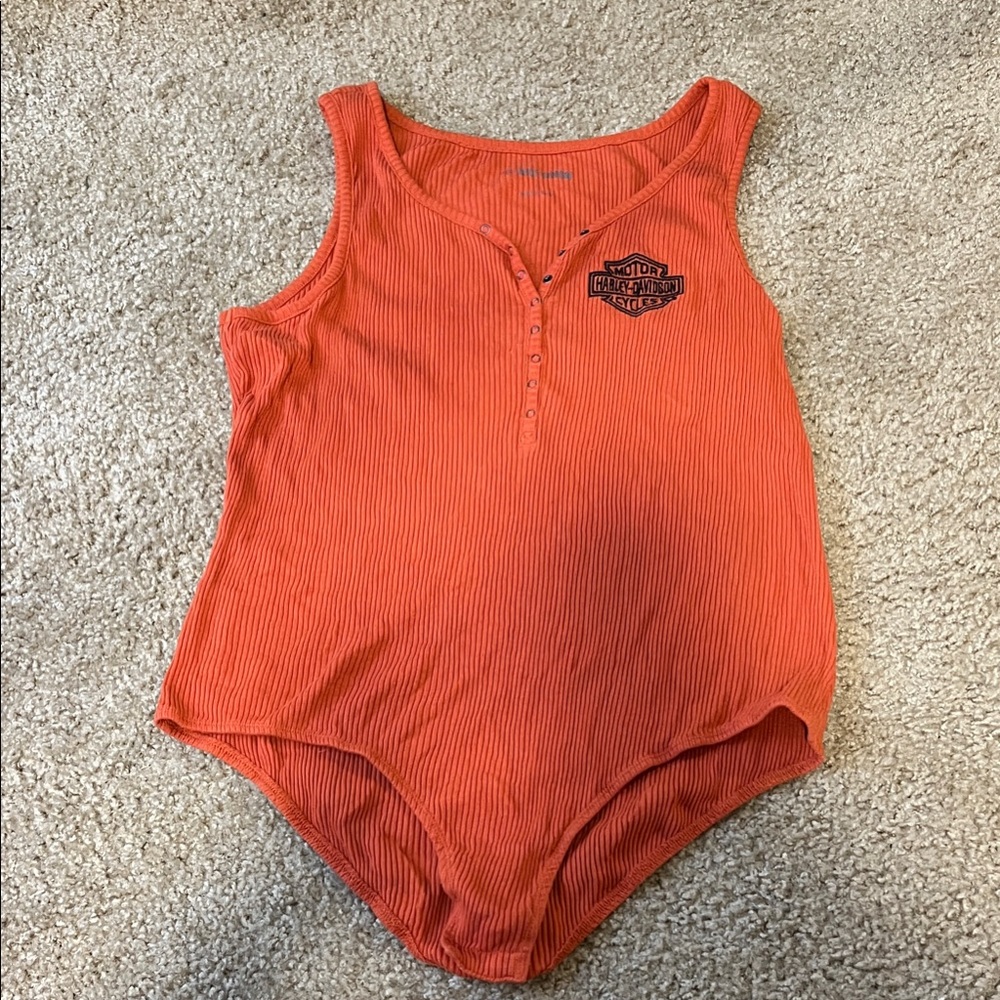 Harley-Davidson Orange Ribbed Tank Bodysuit